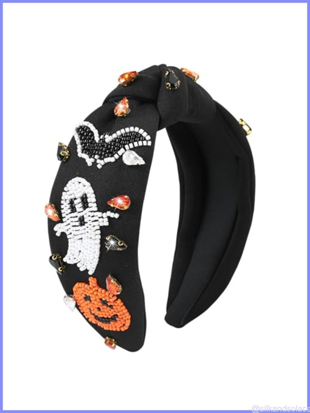 Halloween Jeweled Knotted Headband Beaded Pumpkin Ghost Bat Hair Accessory